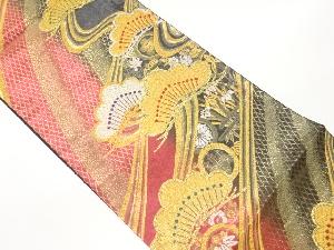 松・曲線に花々模様織出し袋帯